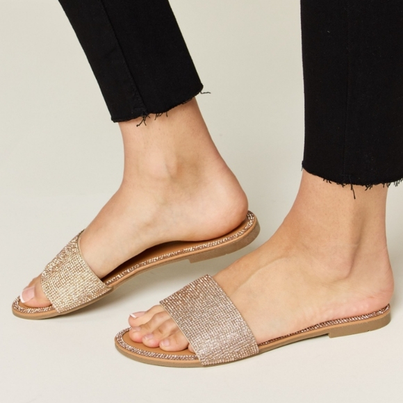 Rosy Gleam Rhinestone Flat Sandals - Picture 6 of 6